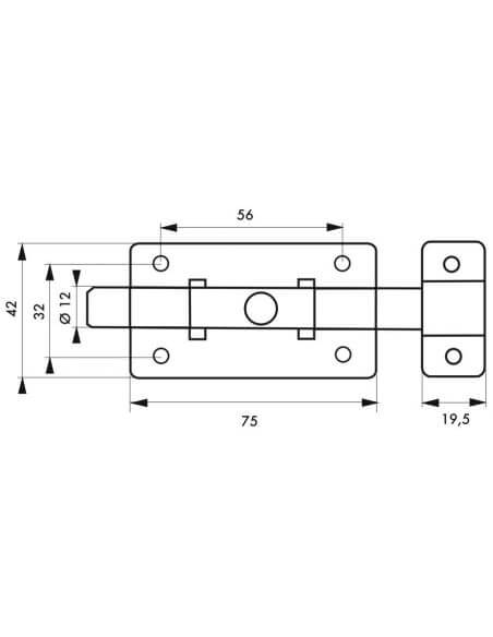 Zavor usa mobilier, aplicat, 75 mm, bolt plat, inox, THIRARD - 2