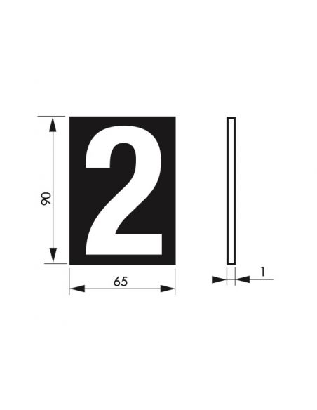Placuta de semnalizare 65 x 90 mm cifra "2" - cu adeziv, THIRARD - 2