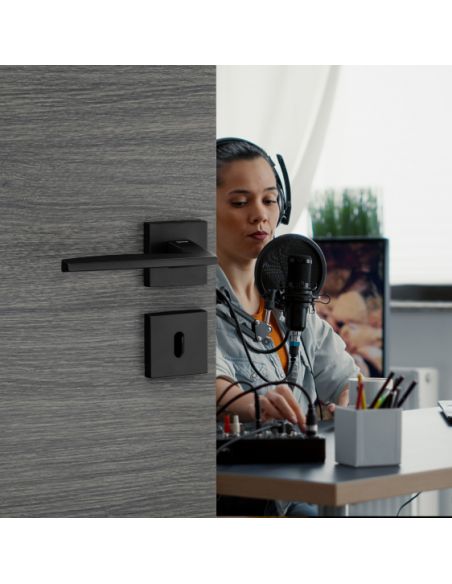 Pereche de rozete patrate 50x50 cu orificiu pentru cheie, negru mat, THIRARD - 6