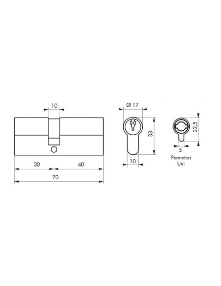 Butuc usa 30 x 40 mm, standard, cama UNI (redusa), STD, 3 chei - 2