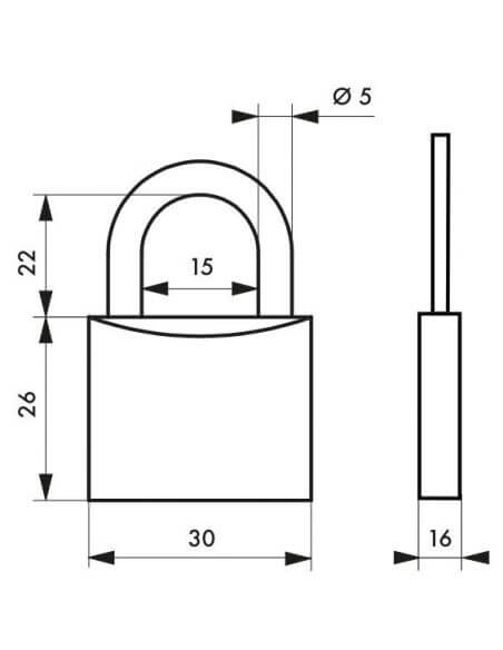 Lacat de santier, cu cheie, TYPE 1, 60 mm, toarta alama, THIRARD - 2