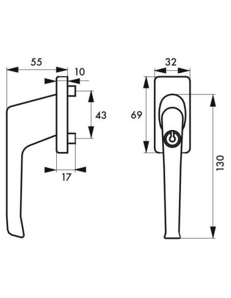 Maner fereastra aluminiu cu cheie, sampanie anodizat, THIRARD - 2