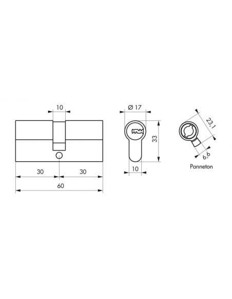 Butuc usa 30 x 30 mm, standard, nichel satinat, TRAFIC 12, 5 chei reversibile si card proprietate, THIRARD - 2