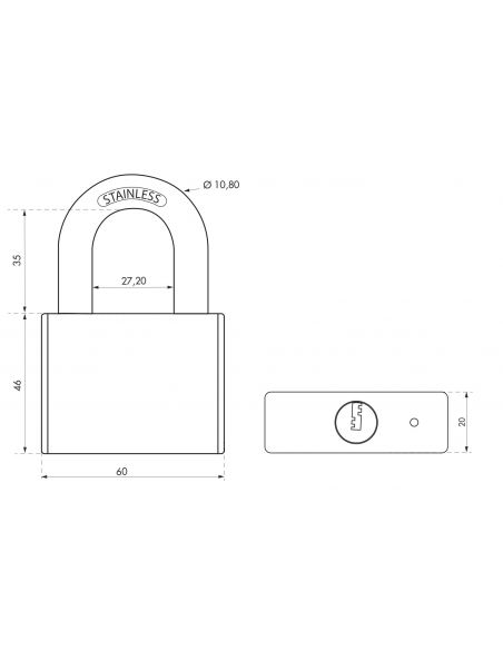 Lacat de exterior, cu cheie, RINOX, 60 mm, THIRARD - 2