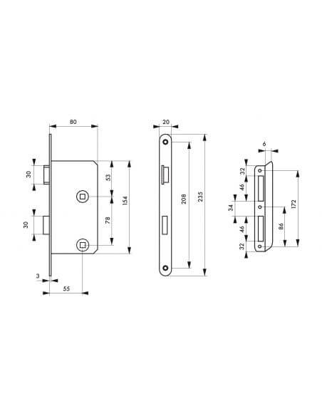 Broasca usa interior, ingropata, 55 x 78 mm, cu blocare stanga, zincat - potrivita pt. usa baie/WC sau usa dormitor, THIRARD - 2