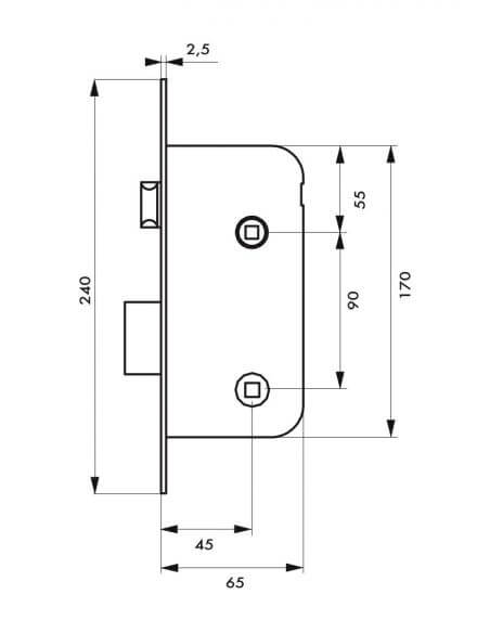 Broasca usa interior, ingropata, 45 x 90 mm, cu blocare, zincat - potrivita pt. usa baie/WC sau usa dormitor, THIRARD - 2