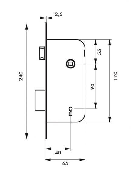 Broasca usa interior, ingropata, 40 x 90 mm, 2 chei caneluri, zincat - potrivita pt. usa baie/WC sau usa dormitor, THIRARD - 2