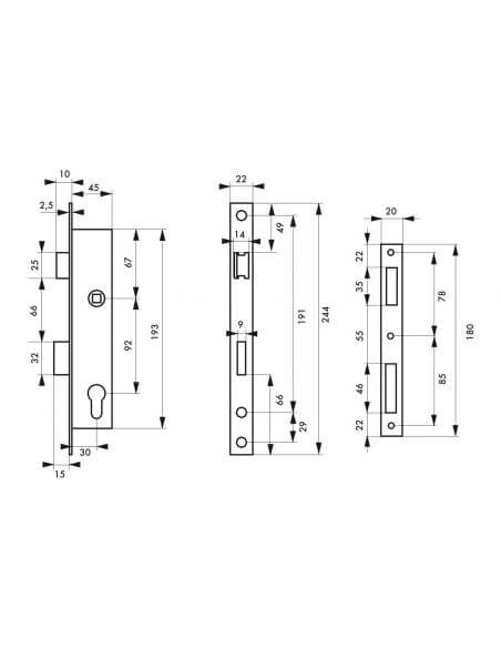 Broasca usa intrare, ingropata, 30 x 92 mm, pt. cilindru profil european, zincat - potrivita pt. usa termopan, THIRARD - 2