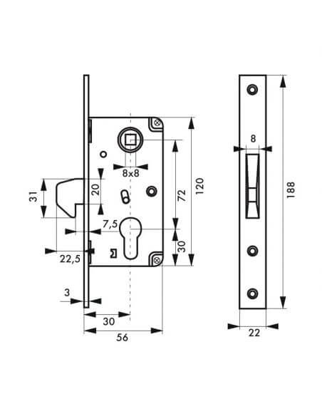 Broasca poarta exterior, 30 x 72 mm, cu carlig, zincat, THIRARD - 2