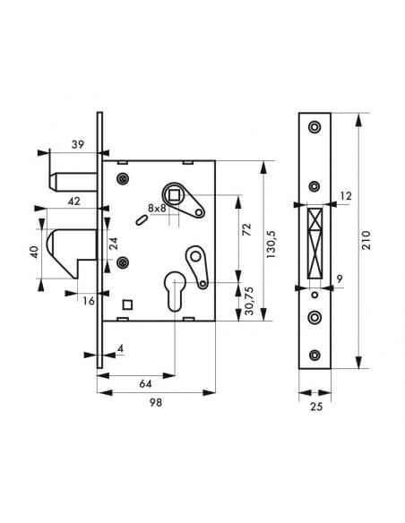 Broasca poarta exterior, 64 x 72 mm, cu carlig si bolt ghidaj, zincat, THIRARD - 2