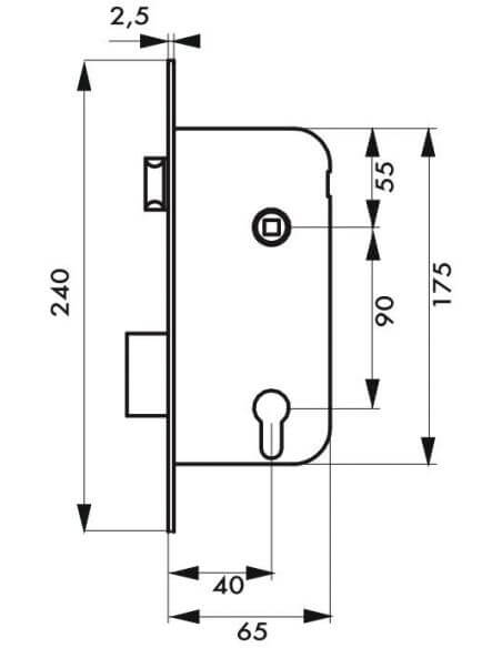 Broasca usa intrare, ingropata, 40 x 90 mm, pt. cilindru profil european, model ECO, zincat - potrivita pt. usa lemn, THIRARD - 