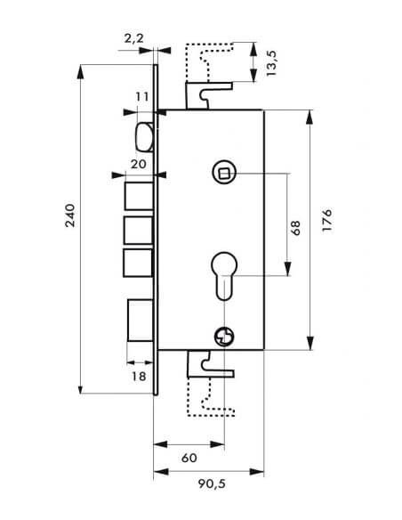 Broasca usa intrare, ingropata, 60 x 68 mm, pt. cilindru profil european - potrivita pt. usa metalica, THIRARD - 2