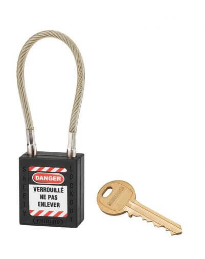 Lacat siguranta industriala, cablu inox Ø 5 X 150 mm (negru), THIRARD - 1