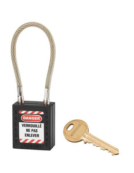 Lacat siguranta industriala, cablu inox Ø 5 X 150 mm (negru), THIRARD - 1