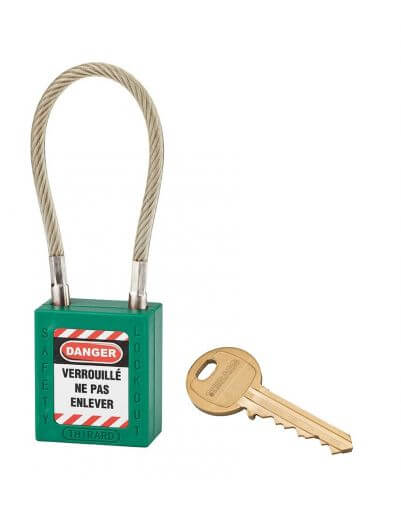 Lacat siguranta industriala, cablu inox Ø 5 X 150 mm (verde), THIRARD - 1