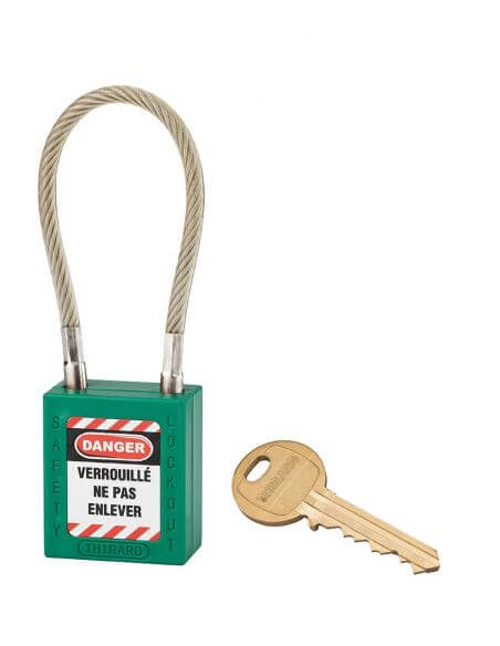 Lacat siguranta industriala, cablu inox Ø 5 X 150 mm (verde), THIRARD - 1