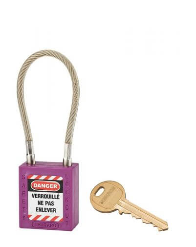 Lacat siguranta industriala, cablu inox Ø 5 X 150 mm (violet), THIRARD - 1