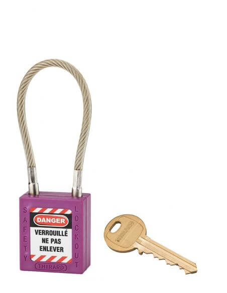 Lacat siguranta industriala, cablu inox Ø 5 X 150 mm (violet), THIRARD - 1
