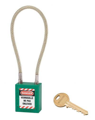 Lacat siguranta industriala, cablu inox Ø 5 X 240 mm (verde), THIRARD - 1