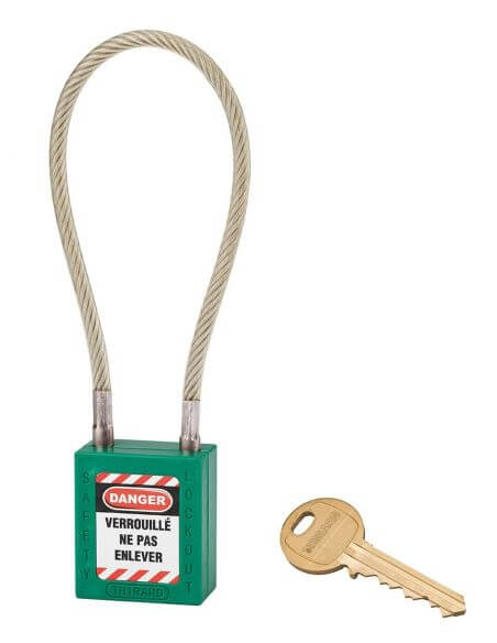 Lacat siguranta industriala, cablu inox Ø 5 X 240 mm (verde), THIRARD - 1