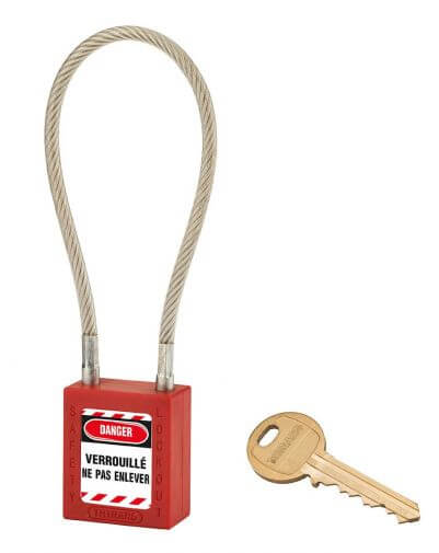 Lacat siguranta industriala, cablu inox Ø 5 X 240 mm (rosu), THIRARD - 1