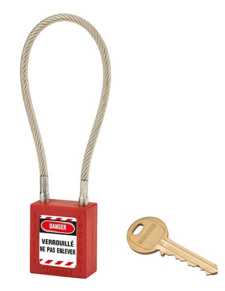 Lacat siguranta industriala, cablu inox Ø 5 X 240 mm (rosu), THIRARD - 1
