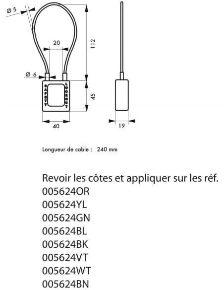 Lacat siguranta industriala, cablu inox Ø 5 X 240 mm (rosu), THIRARD - 2