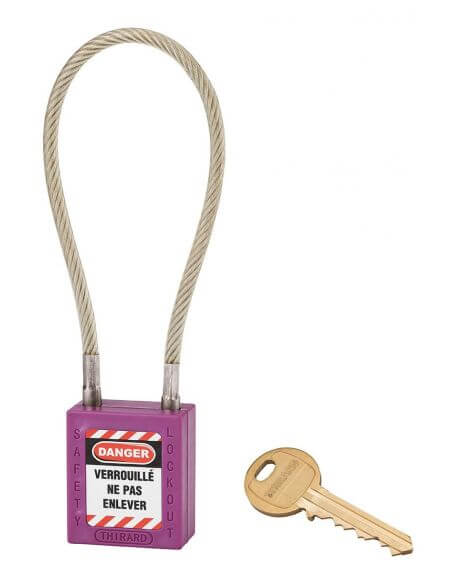 Lacat siguranta industriala, cablu inox Ø 5 X 240 mm (violet), THIRARD - 1