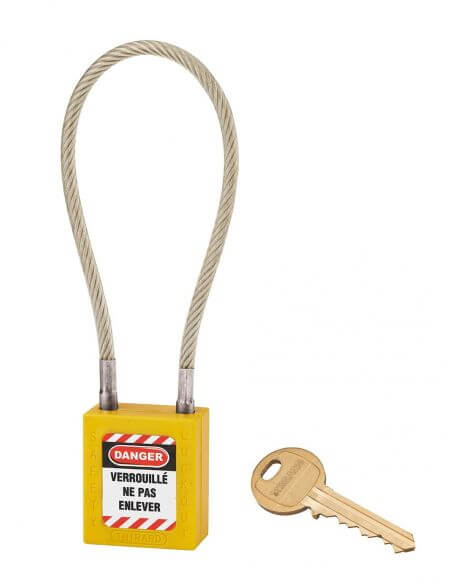 Lacat siguranta industriala, cablu inox Ø 5 X 240 mm (galben), THIRARD - 1