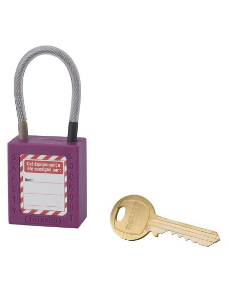 Lacat siguranta industriala, cablu inox Ø 4,76 X 90 mm (violet), THIRARD - 2
