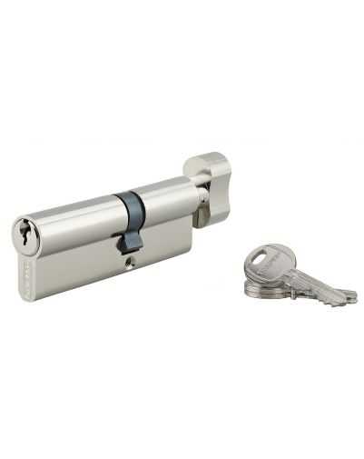 Cilindru 30 x 55 mm, cu buton, nichelat, HG5, 3 chei - 1