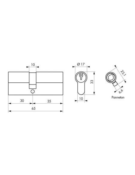 Butuc usa 30 x 35 mm, standard, nichelat, STD, 3 chei - 2