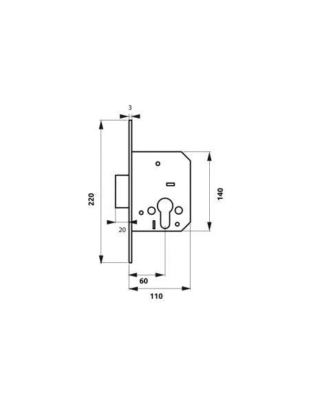 Broasca usa intrare, ingropata, ax 60 mm, pt. cilindru profil european, zincat - potrivita pt. usa metalica, THIRARD - 2