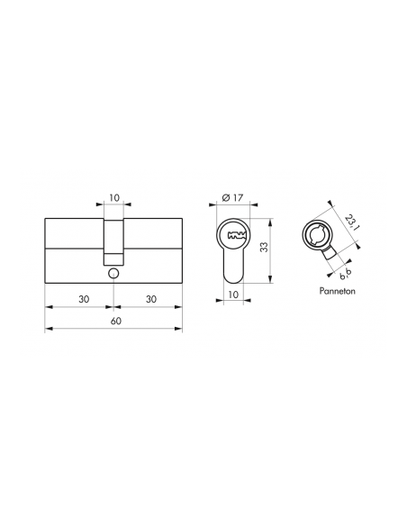 Butuc usa 30 x 30 mm, nichelat, TIGER 10, 5 chei reversibile, THIRARD - 2