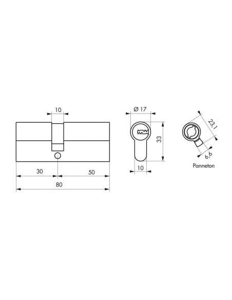 Butuc usa 30 x 50 mm, standard, nichelat, TIGER 6,  5 chei reversibile - 2