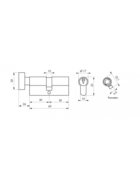 Butuc usa, cu buton, 30 x 30 mm, 3 chei, nichelat - SP - 2