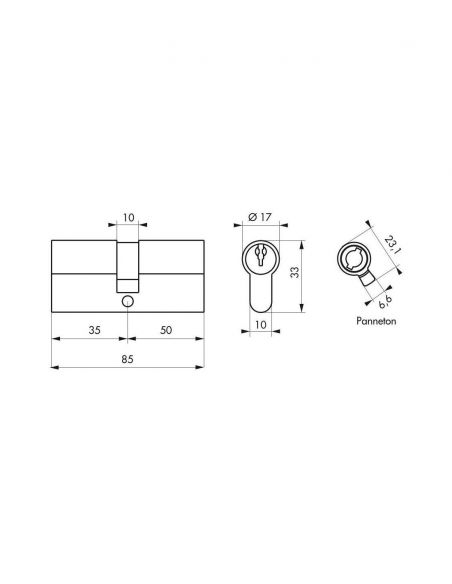 Butuc usa, profil european, auriu, 35 x 50 mm, 3 chei, 5 pini, Serruprix - 2
