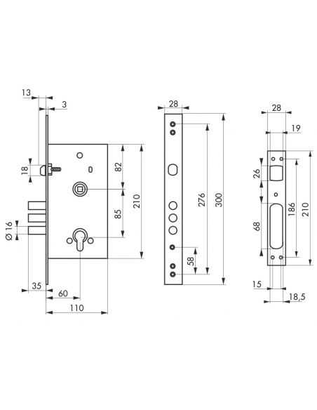 Broasca usa intrare, ingropata, 60 x 85 mm, pt. cilindru profil european, pt. usa metalica, THIRARD - 2