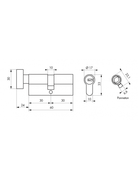Cilindru cu buton, 30 x 30 mm, Trafic 6 inalta securitate - 2
