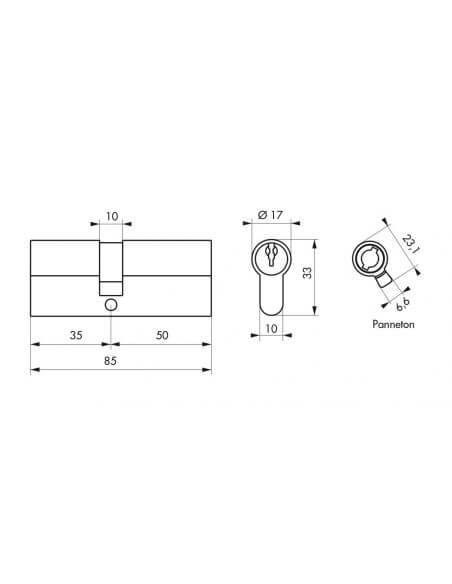 Butuc usa 35 x 50 mm, standard, nichelat, ECO, 3 chei - 2