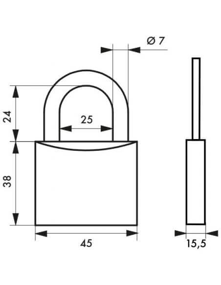 Lacat de exterior, cu cheie, TYPE 1, 45 mm, THIRARD - 2