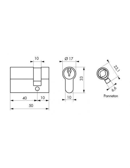Semi-cilindru 40 x 10 mm, nichelat, ECO, 3 chei - 2