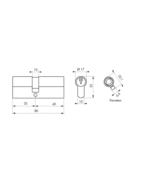 Butuc usa, profil european, 35 x 45 mm, 3 chei,nichelat - SP - 7