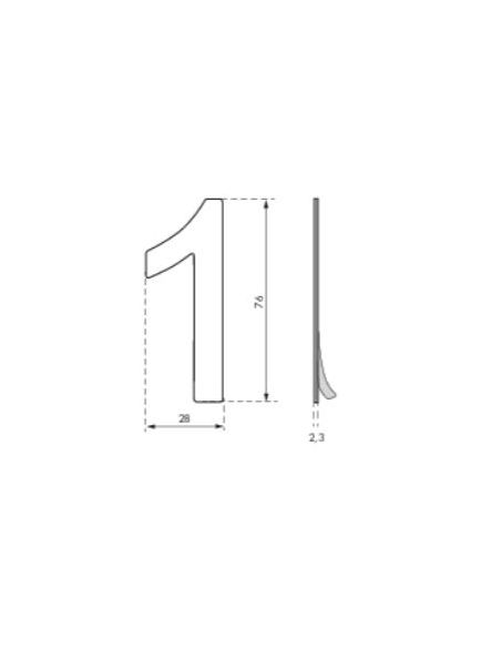 Numar usa, cifra „1”, lipire adeziv 3M, inox - 2