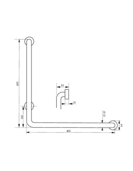 Bara de sustinere unghi 90° ø32mm l.350mm - otel inoxidabil lustruit, THIRARD - 1