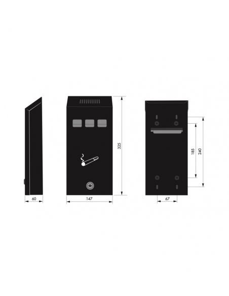 Scrumiera murala - 2 chei - 325 x 147 x 60 mm, THIRARD - 4