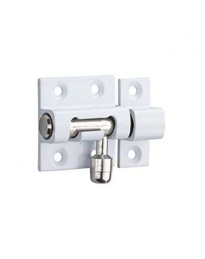 Zavor usa mobilier, aplicat, 30 mm, bolt rotund 8 mm, alama, alb lacuit, THIRARD - 1