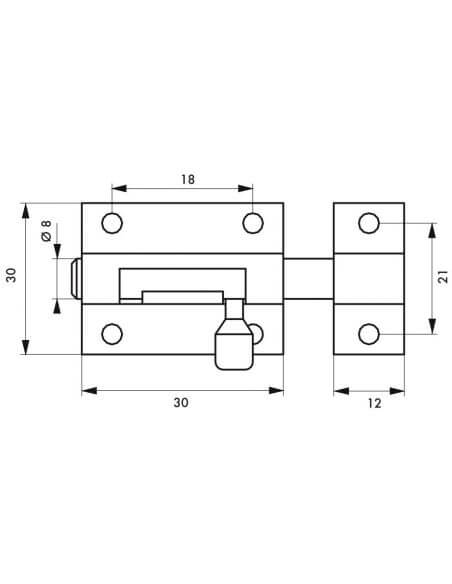 Zavor usa mobilier, aplicat, 30 mm, bolt rotund 8 mm, alama, alb lacuit, THIRARD - 2