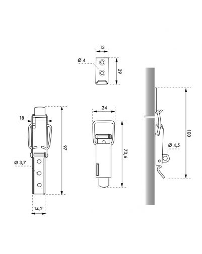 Inchizatoare cu parghie pentru lacat, h 44 mm, THIRARD - 1