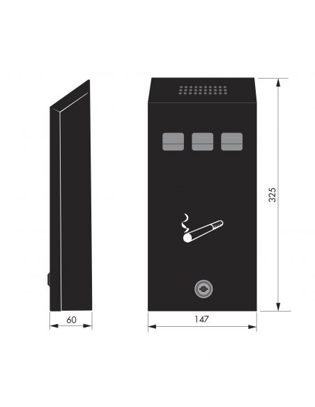 Scrumiera murala - 2 chei - 325 x 147 x 60 mm, THIRARD - 5